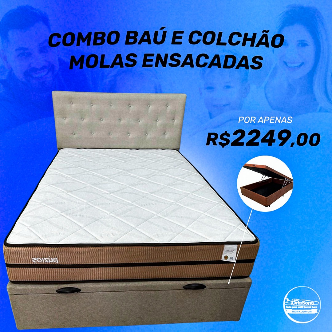 Combo Baú e Colchão de Molas Ensacadas